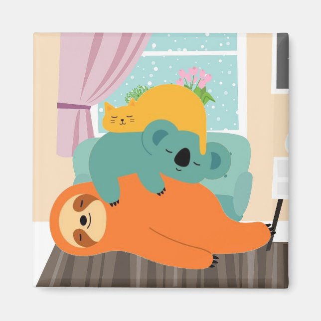 Imán Corte Sloth con amigos (Frente)