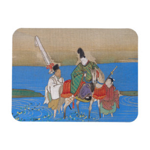 Imán Cortesano masculino que cruza a caballo el río