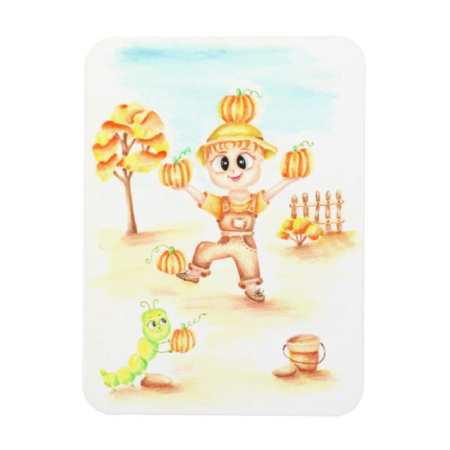 Imán Cosecha de moras niño de jengibre (Vertical)