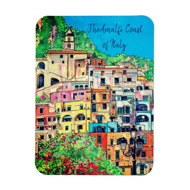 Imán Costa Amalfitana de Italia colorido arte contempor (Vertical)