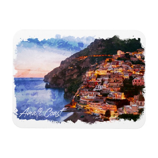 Imán Costa Amalfitana Italia Acuarela Positano (Horizontal)