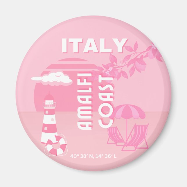 Imán Costa de Amalfi, Arte de Viaje, Rosa (Frente)