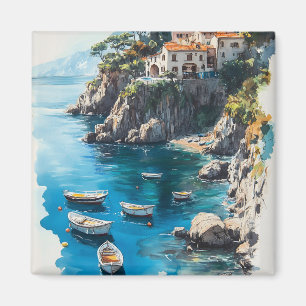 Imán Costa de Amalfi Soñadora: Diseño de Pintura Acuare
