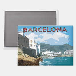 Imán Costa de Barcelona, España con playa y montañas