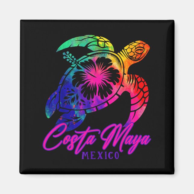 Imán Costa Maya Mexico Tie Dye Sea Turtle Hibiscus Beac (Frente)