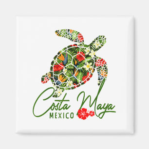 Imán Costa Maya México Tortuga Marina Hibisco Tropical 