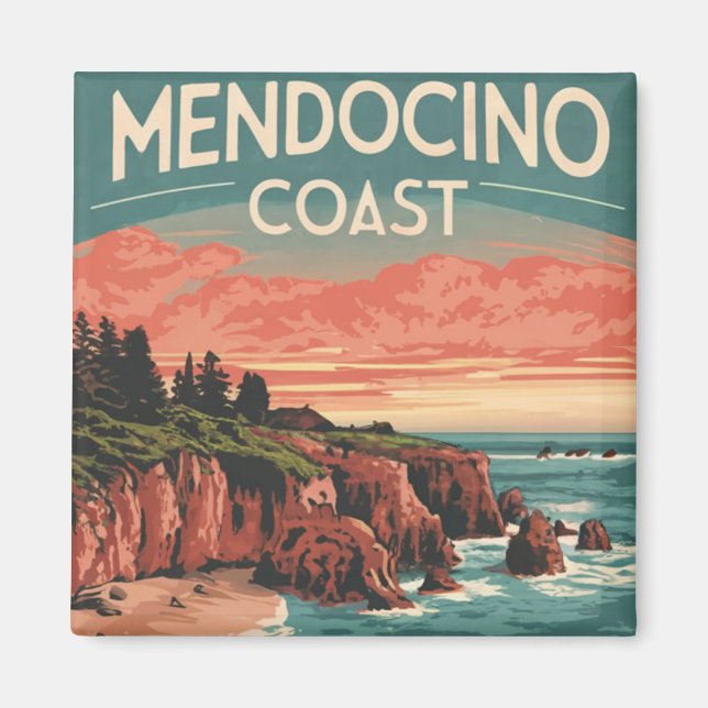 Imán Costa Mendocino, acuarela retro de California (Frente)