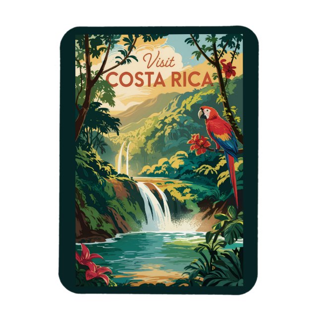 Imán Costa Rica Parrot Illustration Travel Art Vintage (Vertical)