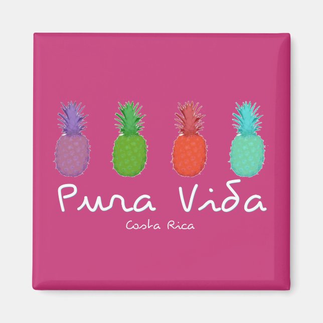 Imán Costa Rica Pura Vida Pineapple Magnet | Rosa (Frente)