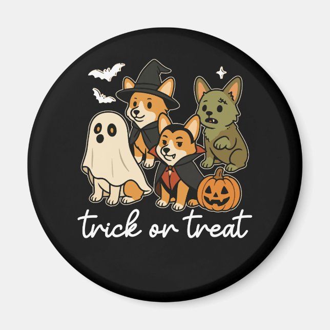 Imán Costume de Halloween de Perro Corgi Spooki (Frente)