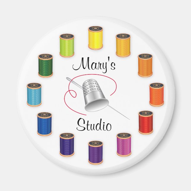 Imán Costura, aguja y hilos de discusión (Frente)