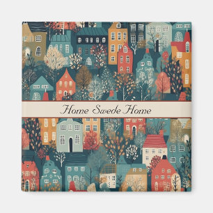Imán Cosy Hygge Village Nordic Folk Art, personalizado