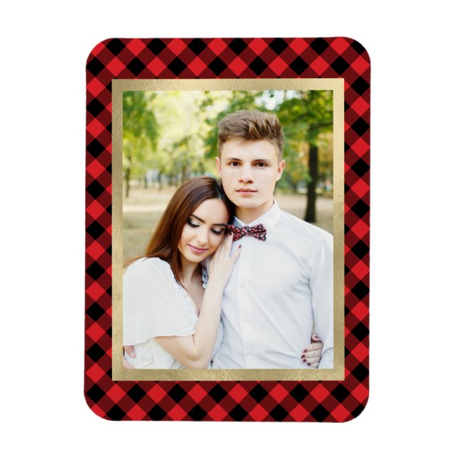 Imán Coszy Plaid | Foto rojiza y negra con manchas de b (Vertical)