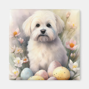 Imán Coton De Tulear con festividad de huevos de Pascua