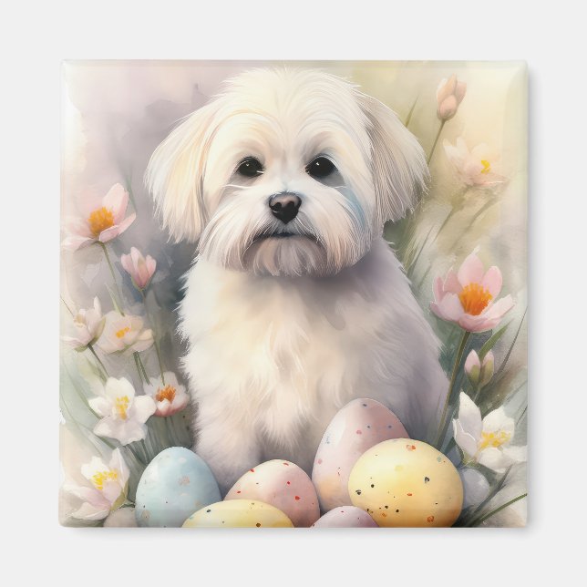 Imán Coton De Tulear con festividad de huevos de Pascua (Frente)
