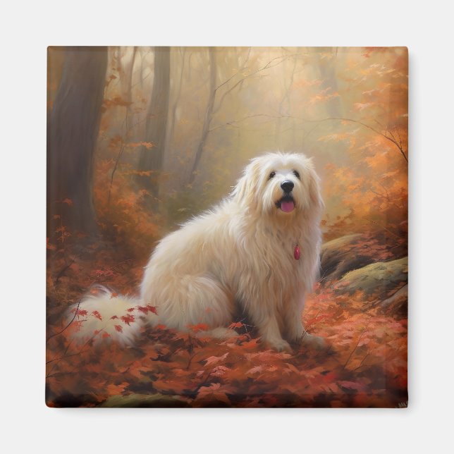 Imán Coton De Tulear en Hojas de Otoño que Caen Inspira (Frente)