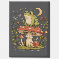 Cottagecore Rana Hongo Seta Luna Bosque 