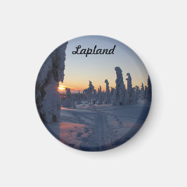 Imán Couché de soleil sur la forêt enneigé de Laponie
