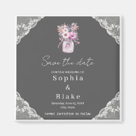 Imán Country Lace Mason Jar Gray Save the Date