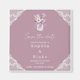Imán Country Lace Mason Jar Pink Save the Date