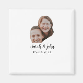 Imán Couple face photo add name date simple wedding