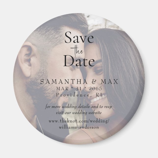 Imán Couple Photo Round Save the Date Wedding (Frente)