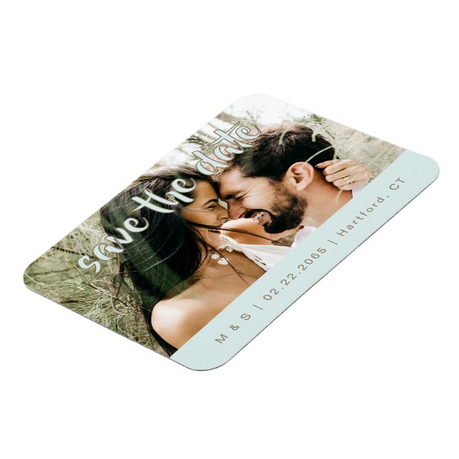 Imán Couple Photo Turquoise Save the Date (Lado Izquierdo)
