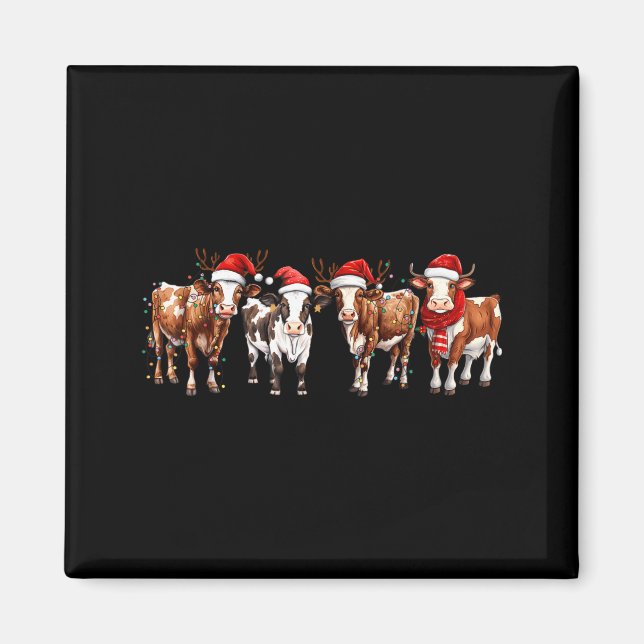 Imán Cow Reindeer Santa Hat Christmas Light Funny Cows  (Frente)