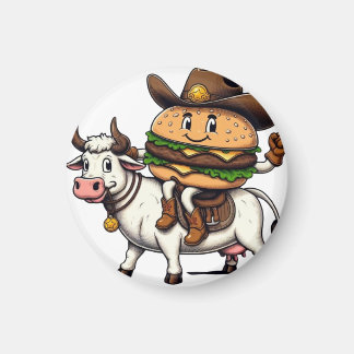 Imán Cow Riding Hamburger