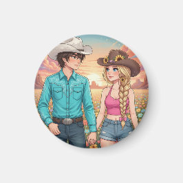 Imán cowboy and cowgirl anime style