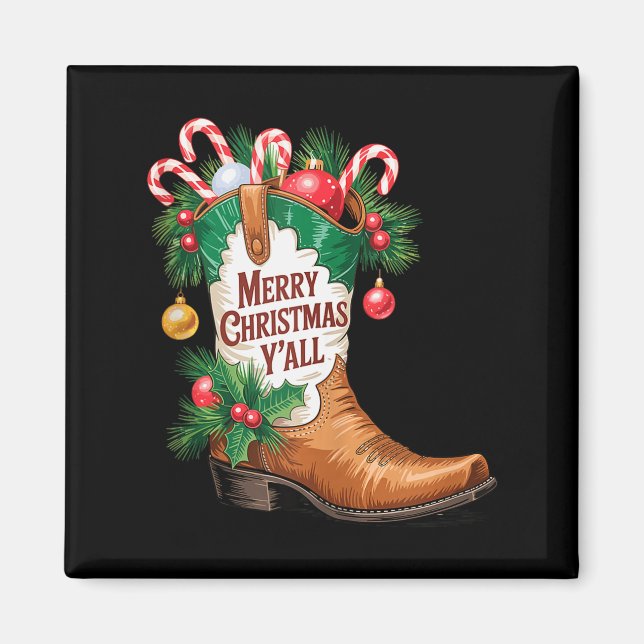 Imán Cowboy Boots Country Western Merry Christmas Y'all (Frente)