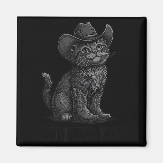 Imán Cowboy Cat Kitty Up Vintage Western Cat  (Frente)
