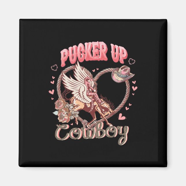 Imán Cowboy cupido Día de San Valentín Occidental Cowgi (Frente)
