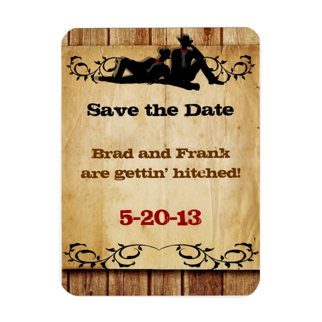 Imán Cowboy Grooms Gay Boda Magnets de fecha para salva (Vertical)