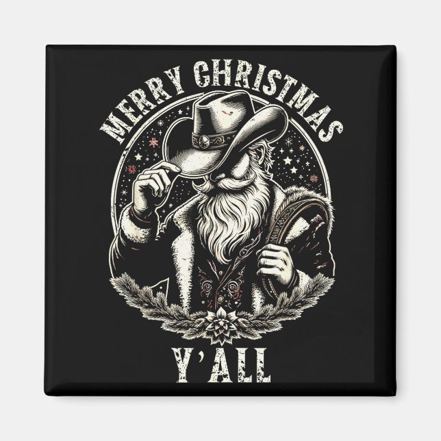 Imán Cowboy Santa Claus Merry Christmas Y'all Western C (Frente)