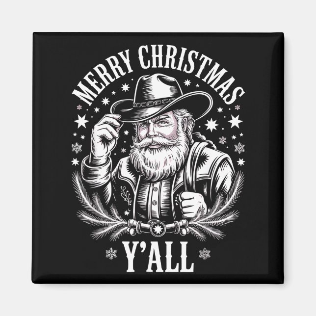 Imán Cowboy Santa Claus Merry Christmas Y'all Western C (Frente)