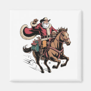 Imán Cowboy Santa Claus montando a caballo Navidad