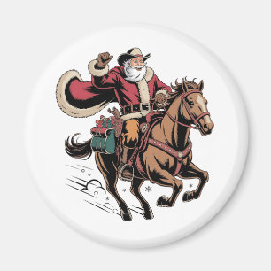 Imán Cowboy Santa Claus montando a caballo Navidad