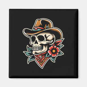 Imán Cowboy Skull Artista Tradicional De Tatuajes Cráne