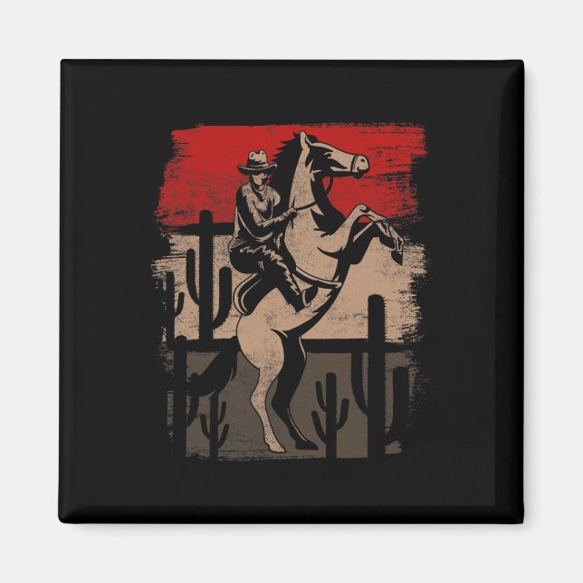 Imán Cowboy Wild West Country Horseck Riding Horse Retr (Frente)