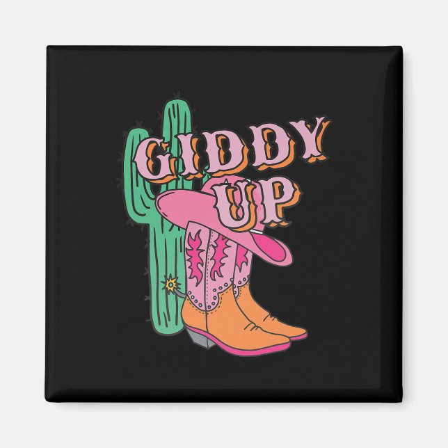 Imán Cowgirl Cowboy Boots Cactus (Frente)