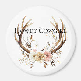 Imán Cowgirl Deer Antlers Floral Howdy