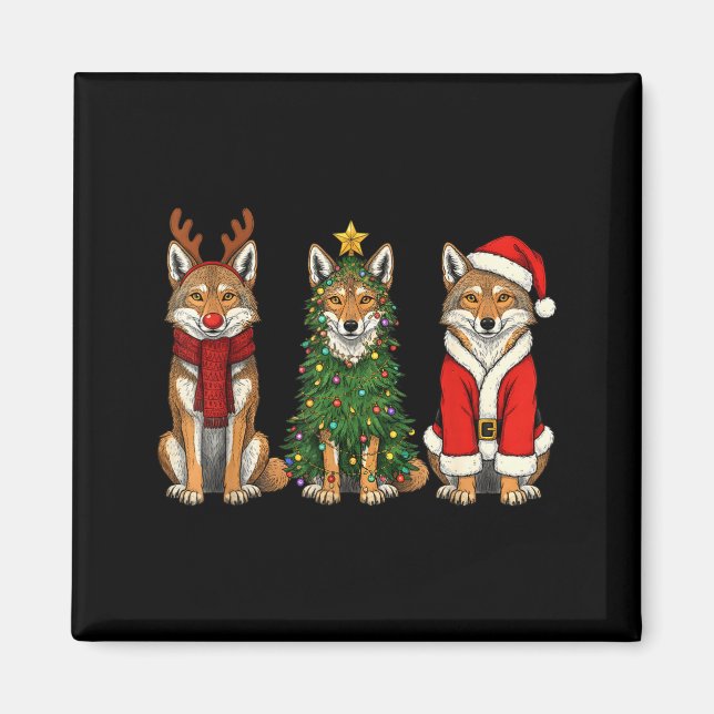 Imán Coyote Papá Noel Reno Navidad Retro (Frente)