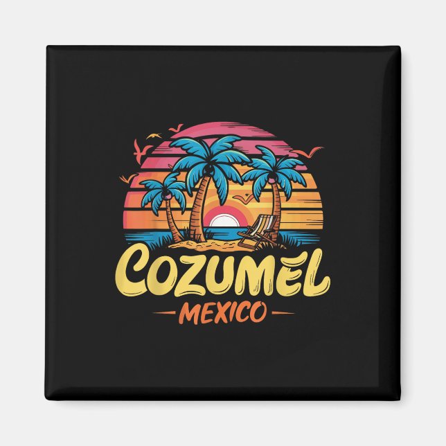 Imán Cozumel México Tropical Sunset Beach Souvenir Vaca (Frente)