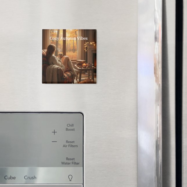 Imán Cozy Autumn Vibes | Personalized Fall Cabin Window (In situ (nevera))