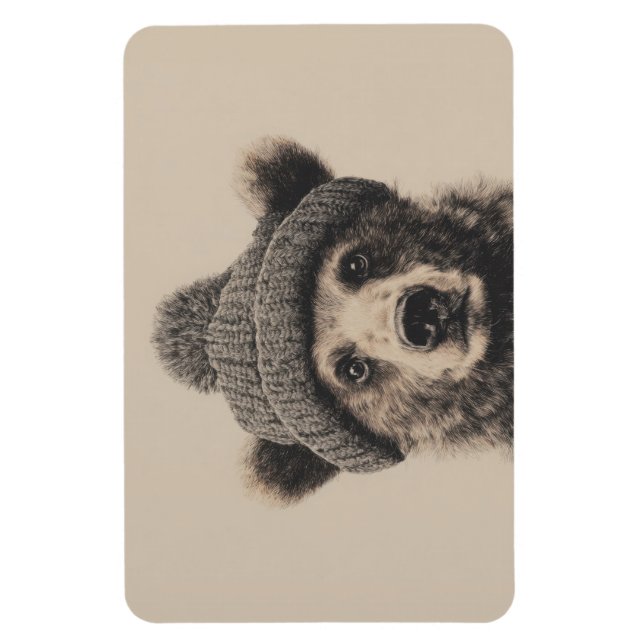 Imán Cozy Bear in Beanie - Cute Winter Animal  (Vertical)