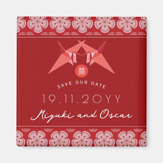 Imán Crane De Papel Rojo Sakura Boda Asiática Salven La (Frente)