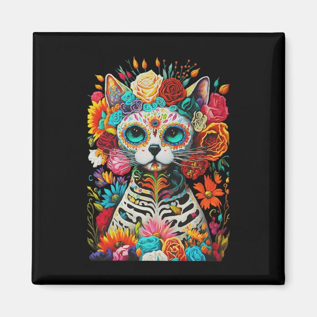 Imán Cráneo De Azúcar Cat De Los Muertos La Catrina Día (Frente)