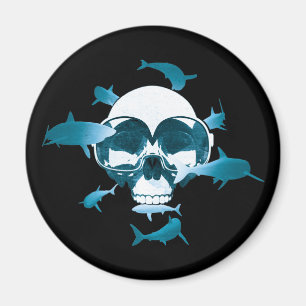 Imán Cráneo de buceo y diseño gráfico de tiburones