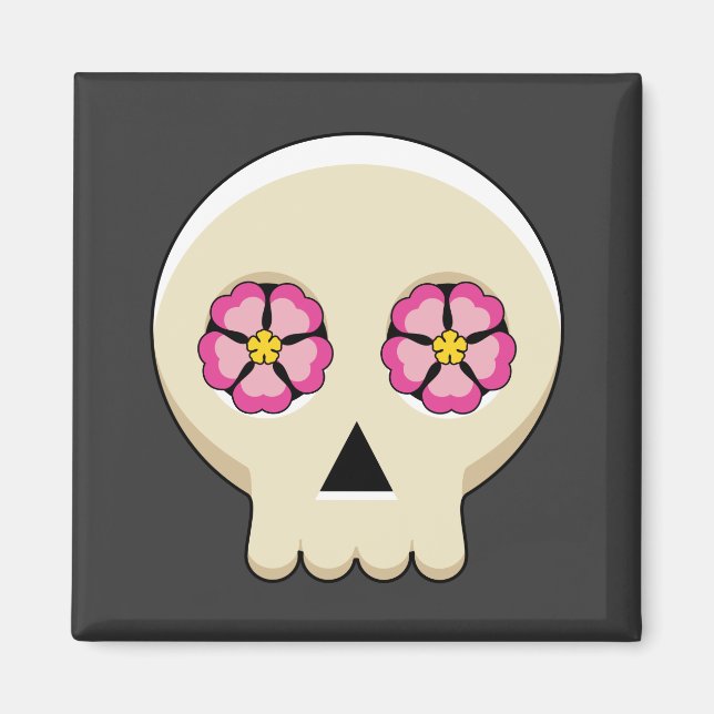 Imán Cráneo de Gótico kawaii con flores (Frente)